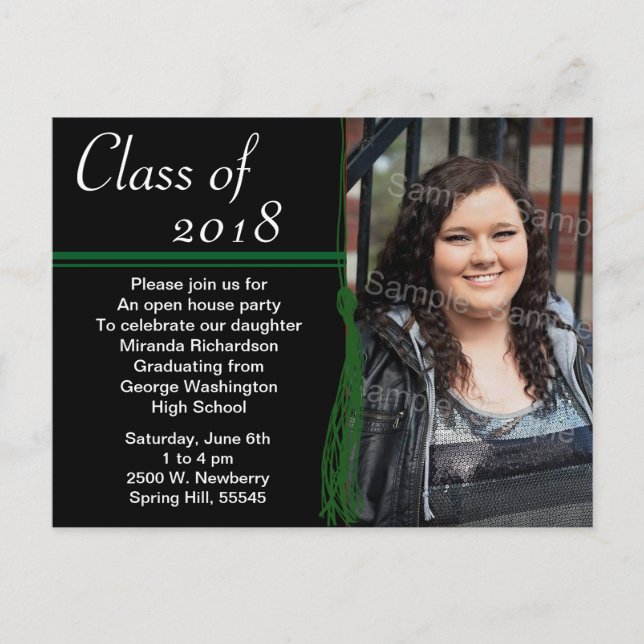 Tassel Green & Black Graduation Party Faire-part (Devant)