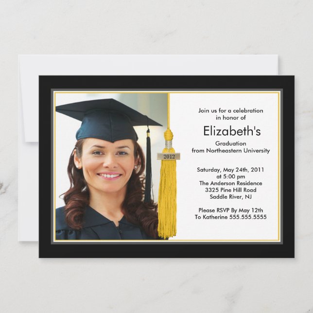 Tassel Photo Graduation Invitation Black & Gold (Devant)