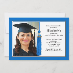 Tassel Photo Graduation Invitation Bleu & Blanc