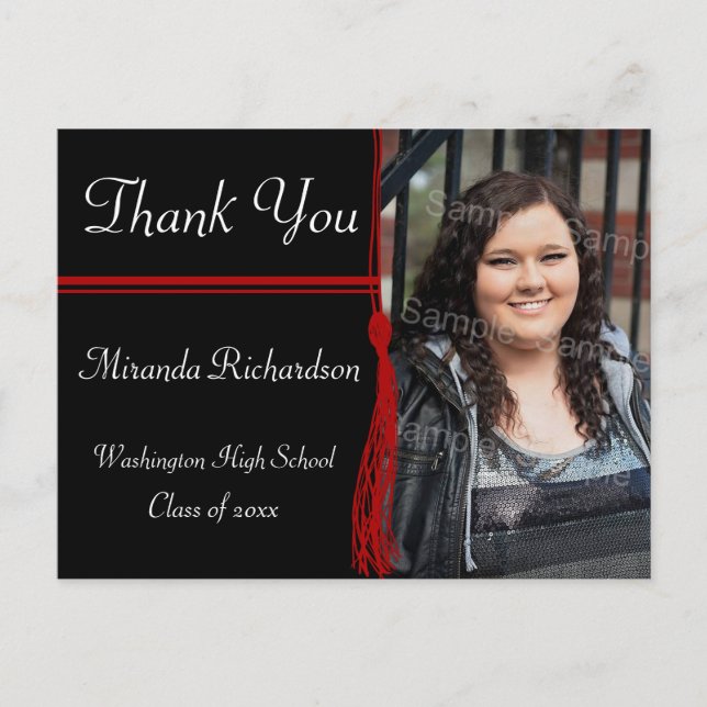 Tassel Red & Black Graduation Party Faire-part (Devant)