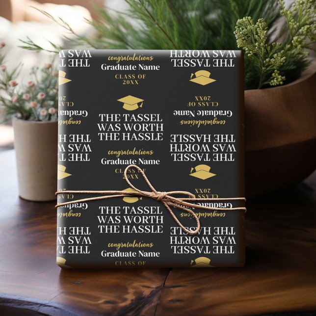 Tassel war der Hassle wert - Moderner Abschluss Geschenkpapier (Custom Graduation Wrapping Paper)
