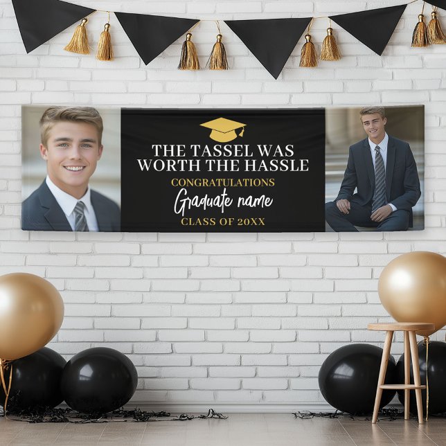 Tassel war die Mühe - 2 Abschluss Fotos Banner (Custom Graduation Banner)