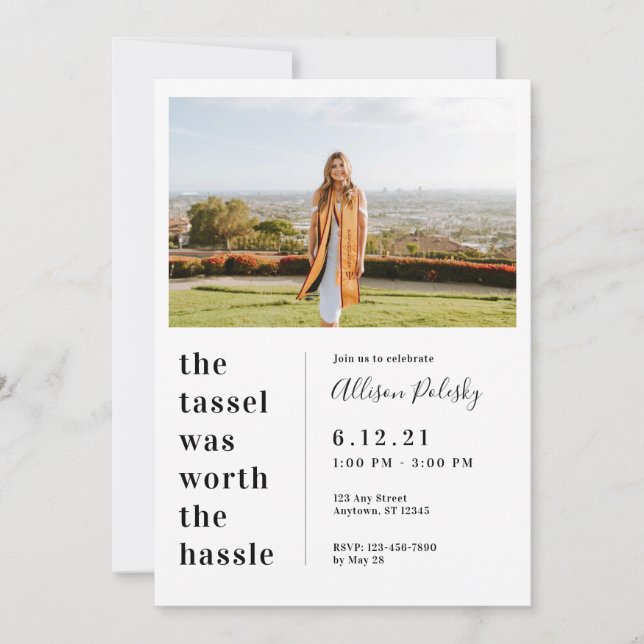 Tassel war Worth the Hassle Abschluss Class 2024 Einladung (Vorderseite)