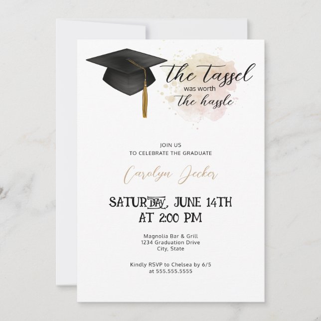 Tassel Worth The Hassle Graduation Party Einladung (Vorderseite)