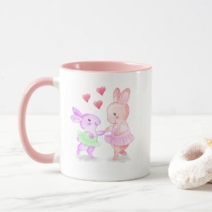 Tassen mit rosa Rand und Henkel tanzende Häschen i