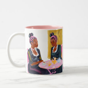 Tassenbild Freundschaft am rosa Tisch Zweifarbige Tasse