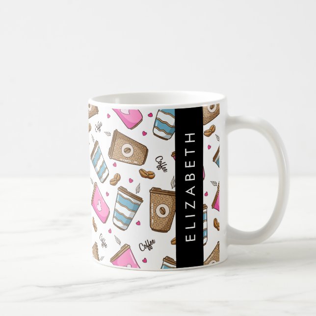 Tasses À Café, Haricots À Café, Coeurs, Votre Nom (Droite)