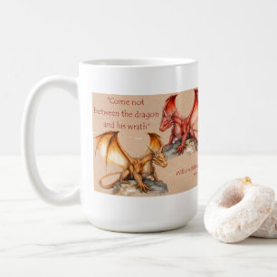 Tasses avec dragons et citation de King Lear rouge