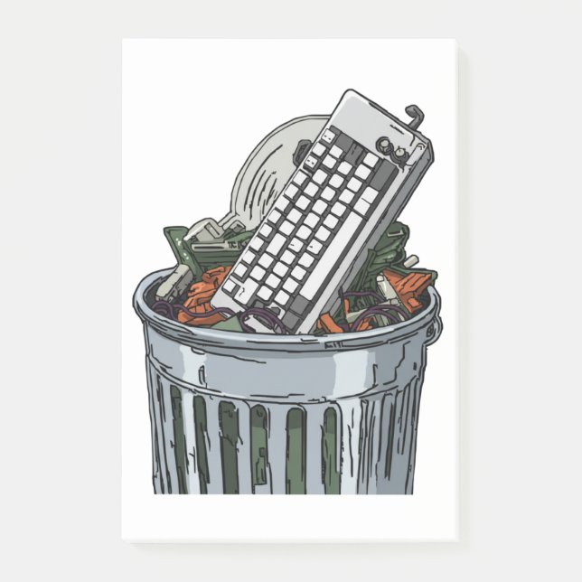 Tastatur auf Abfallbehälter Post-it Klebezettel (Vorderseite)