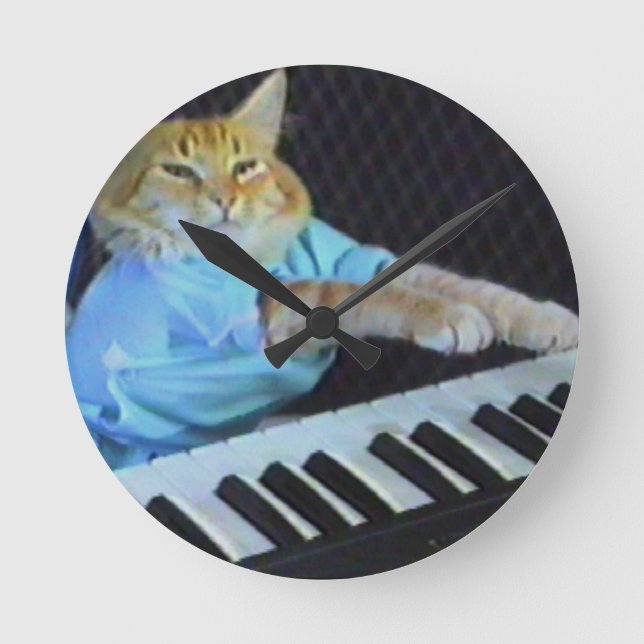 Tastatur Cat Clock Time! Runde Wanduhr (Vorderseite)