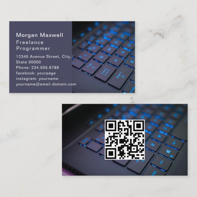 Tastatur Computerprogrammierer QR-Code blau  Visitenkarte (Vorne/Hinten)