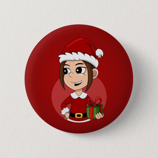 Taste für Weihnachtsmädchen-Cartoon Button (Vorderseite)