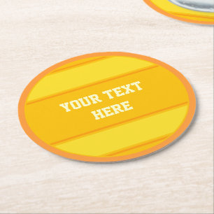 TASTE RUNDE Streifen orange gelb + Text Runder Pappuntersetzer