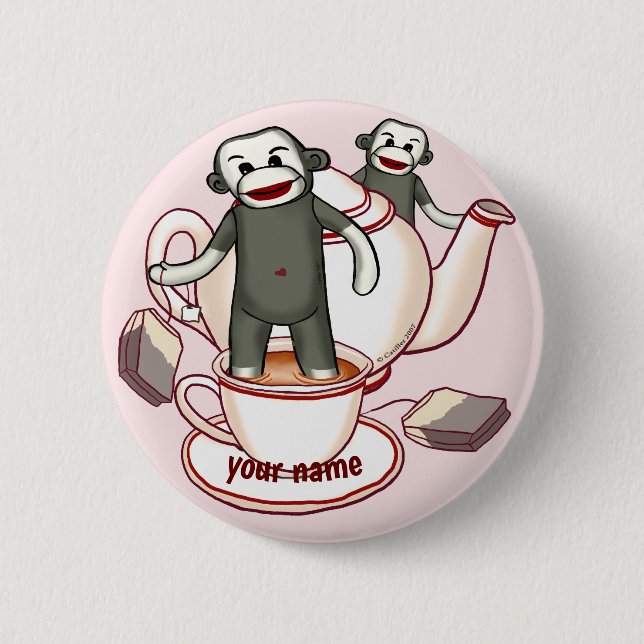 Taste Sock Monkey Teapot Button (Vorderseite)