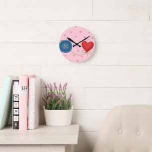 Taste & Thread der Liebe - Niedliches Herzdesign Runde Wanduhr