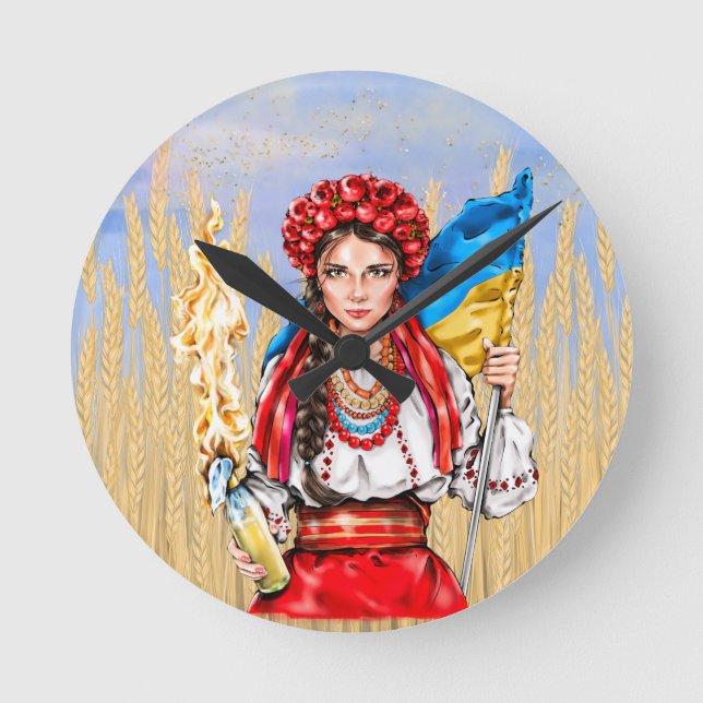 Taste "Ukrainian Girl Fighting for Freedom" Runde Wanduhr (Vorderseite)