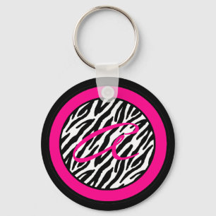 Tastenkette Monogramm Hot Pink Zebra Animal Print Schlüsselanhänger