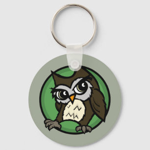 TASTENKETTE niedlicher CARTOON STYLE OWL ROUND Schlüsselanhänger
