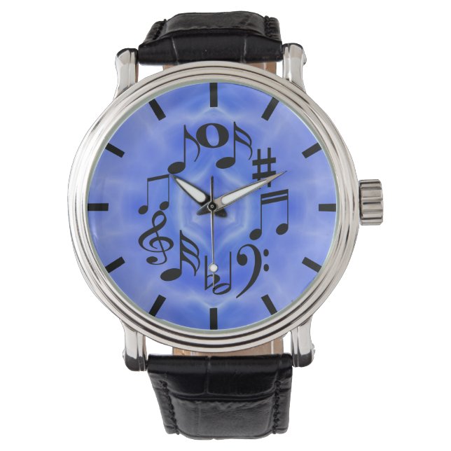 Tastenkombinationen für die schwarze Musiknote Armbanduhr (Vorderseite)
