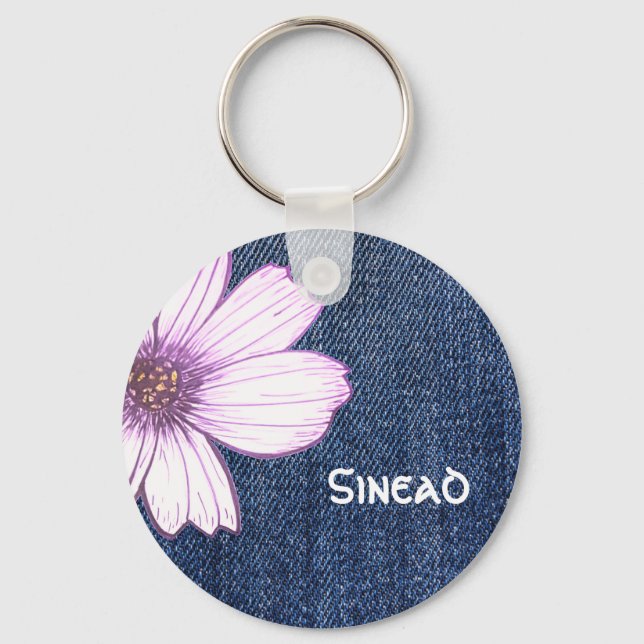 Tastenring für individuelle Name Navy Blume Schlüsselanhänger (Vorderseite)