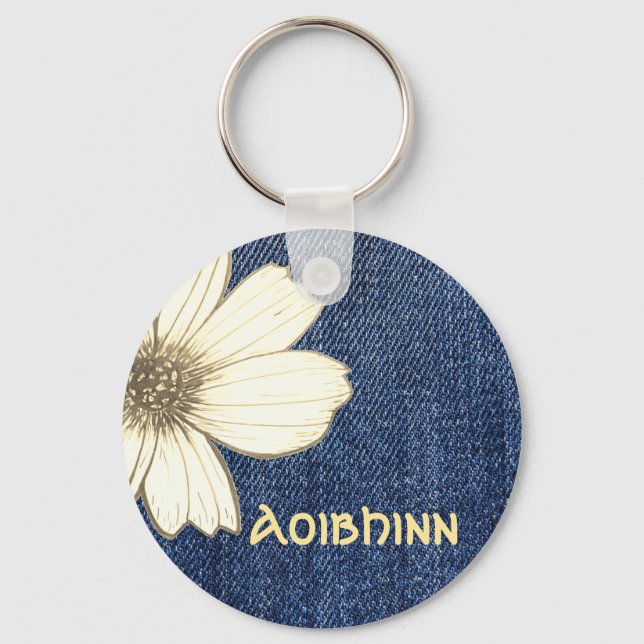 Tastenring für individuelle Name Navy Blume Schlüsselanhänger (Vorderseite)