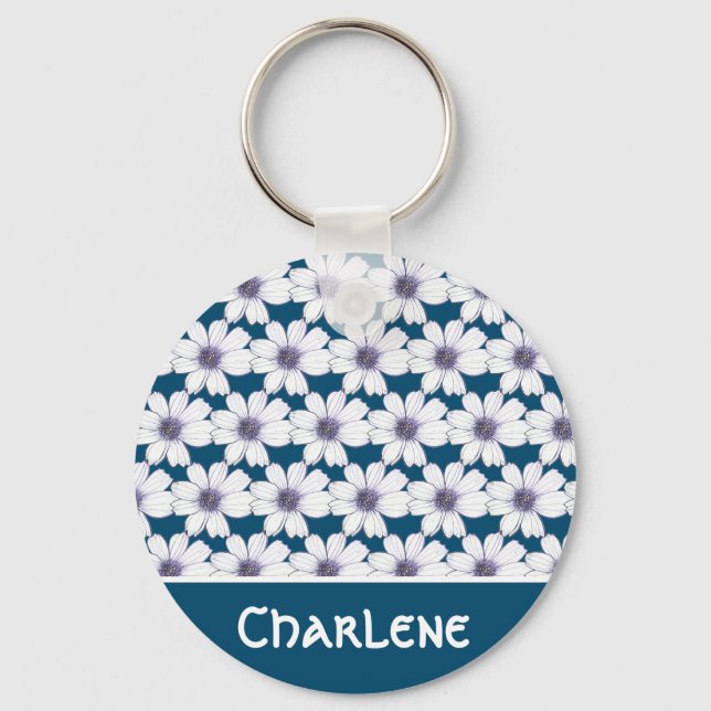 Tastenring für individuelle Name Navy Blume Schlüsselanhänger (Vorderseite)