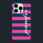 Tastrosa und Navy Strips, benutzerdefinierte Skrip title_seo2<br><div class="desc">Dress up and protect your iphone with a preppy,  modern and fett gestreifte pattern design,  that is custom mit Monogramm with your first name in a Kleinbuchstaben script Schriftart. Dunkle Marine / indigoblau und heiß magenta rosa horizontale Streifen kontrastiert mit weißem Text.</div>