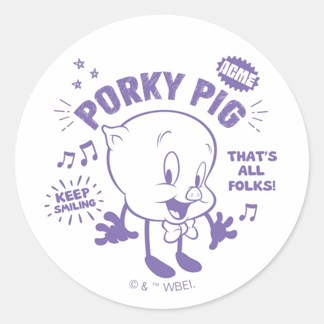 Tasty Retro Porky Pig Runder Aufkleber (Vorderseite)