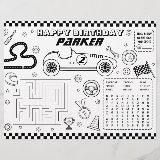 Tätigkeitsbericht für Race Car Birthday Party (Vorderseite)