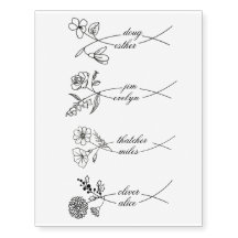 Tatouage temporaire floral avec nom de couple pers