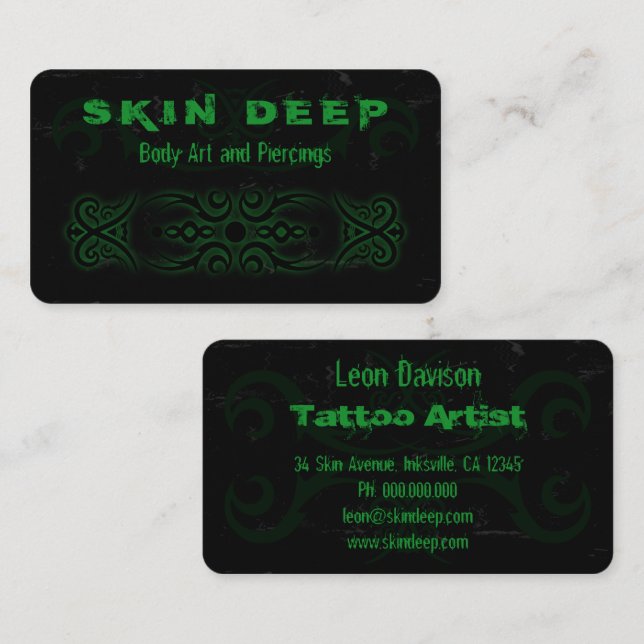 Tatouage tribal Cartes de visite noirs et verts (Devant / Derrière)