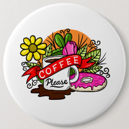 Tätowier Kaffee und Donut Button