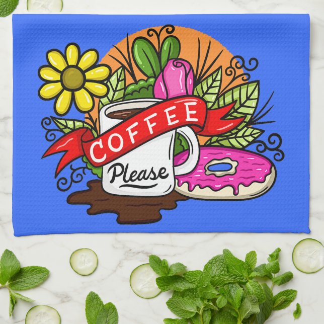 Tätowier Kaffee und Donut Geschirrtuch (Gefaltet)