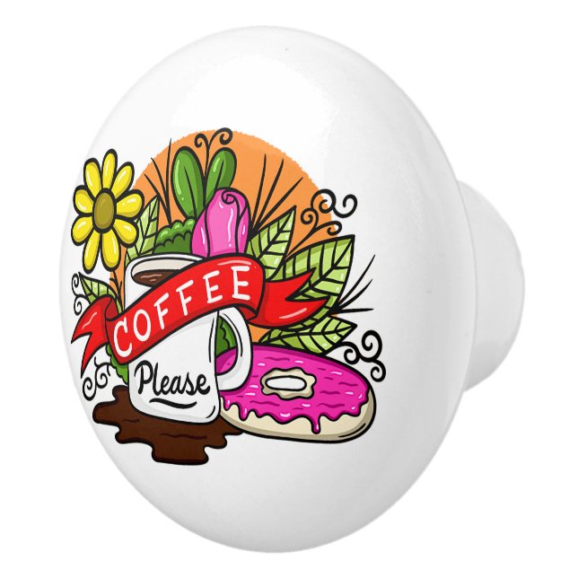Tätowier Kaffee und Donut Keramikknauf (Rechts)