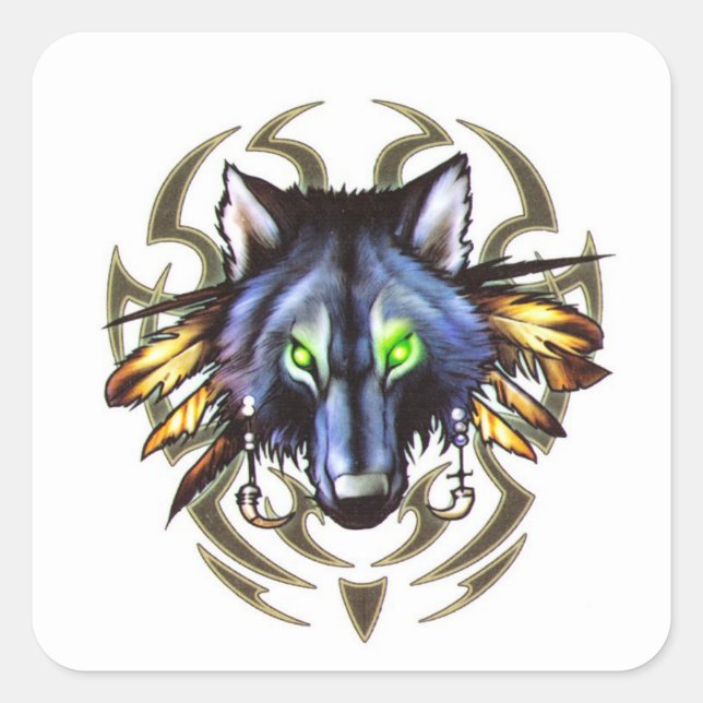 Tätowierdesign für Stammewolf Quadratischer Aufkleber (Vorderseite)