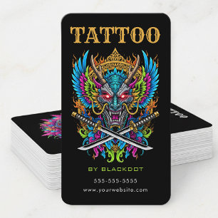 Tätowierer-Dämonenmasken-Tattoo-Studio-QR-Code Visitenkarte
