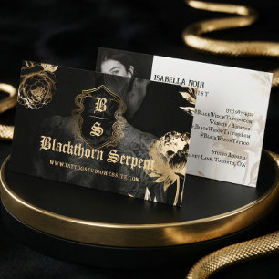 Tätowierer-Foto-Monogramm Schwarz Gold Schlange Visitenkarte