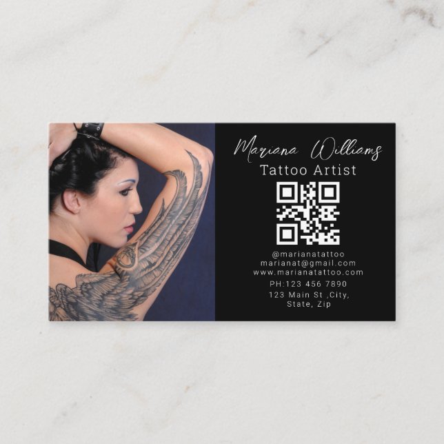 Tätowierer Foto QR-Code schwarz Visitenkarte (Vorderseite)