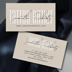 Tätowierer moderne Typografie Schrift beige Visitenkarte