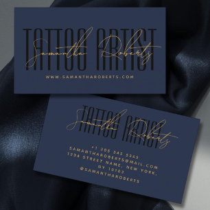 Tätowierer moderne Typografie Schrift blau schwarz Visitenkarte