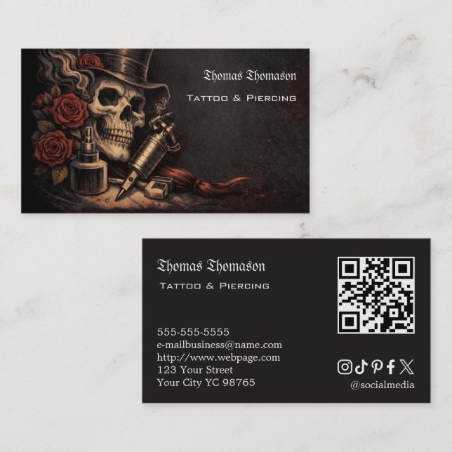 Tätowierer-QR-Code  Visitenkarte (Vorne/Hinten)