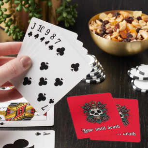Tätowierskull und Rose in Schwarzweiß Spielkarten