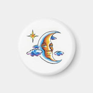 Tätowiersymbol cooler Cartoon Moon-Gesichtswolken Magnet