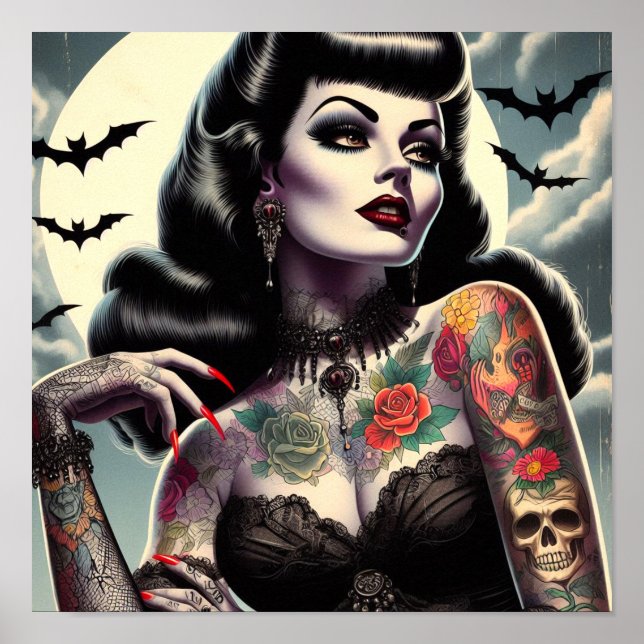Tätowierte Gothic-Frau Poster (Vorne)