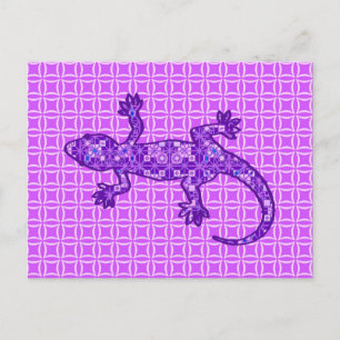 Tätowierter Gecko im Tribal-Batik-Stil - violett u Postkarte