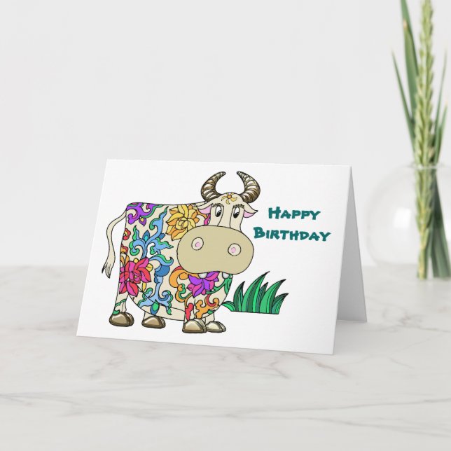 Tätowierter Kuh-Geburtstag Karte (Vorderseite)