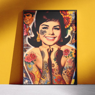 Tätowiertes Mädchen im alten Stil Poster