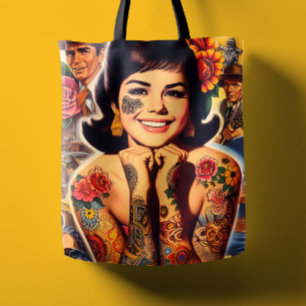 Tätowiertes Mädchen im alten Stil Tasche
