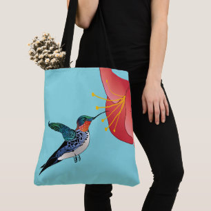 Tätowierung Kolibri und rote exotische Blume Tasche