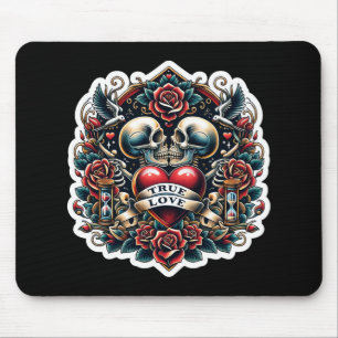 Tätowierung mit Skelett-Herz-Motiv für die wahre L Mousepad